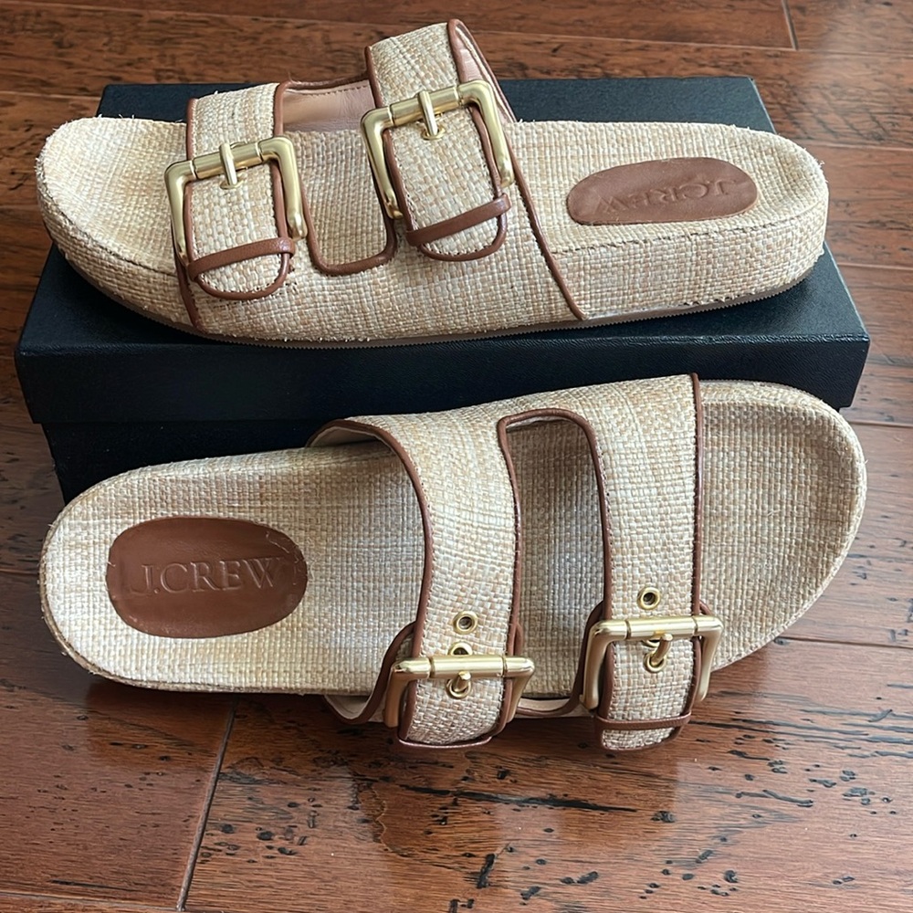 J. Crew Raffia footbed sandals.